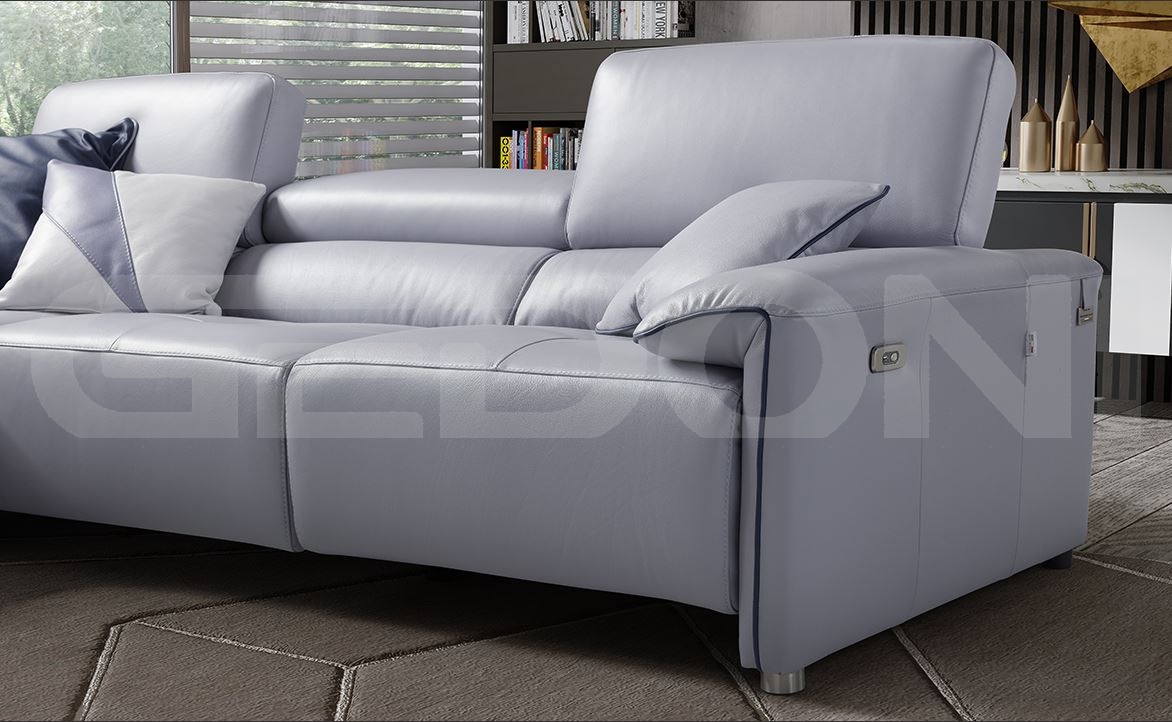 Угловой диван натуральная кожа, с электрореклайнером BROOKLYN