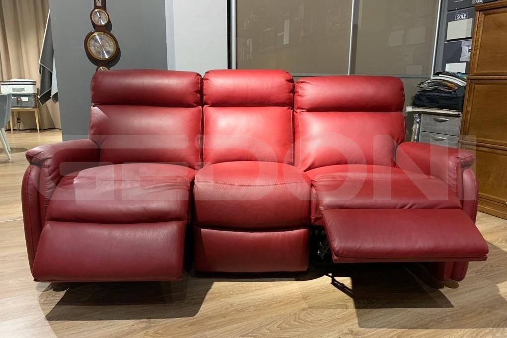 Красный диван натуральная кожа с 2-мя электрореклайнерами FOX