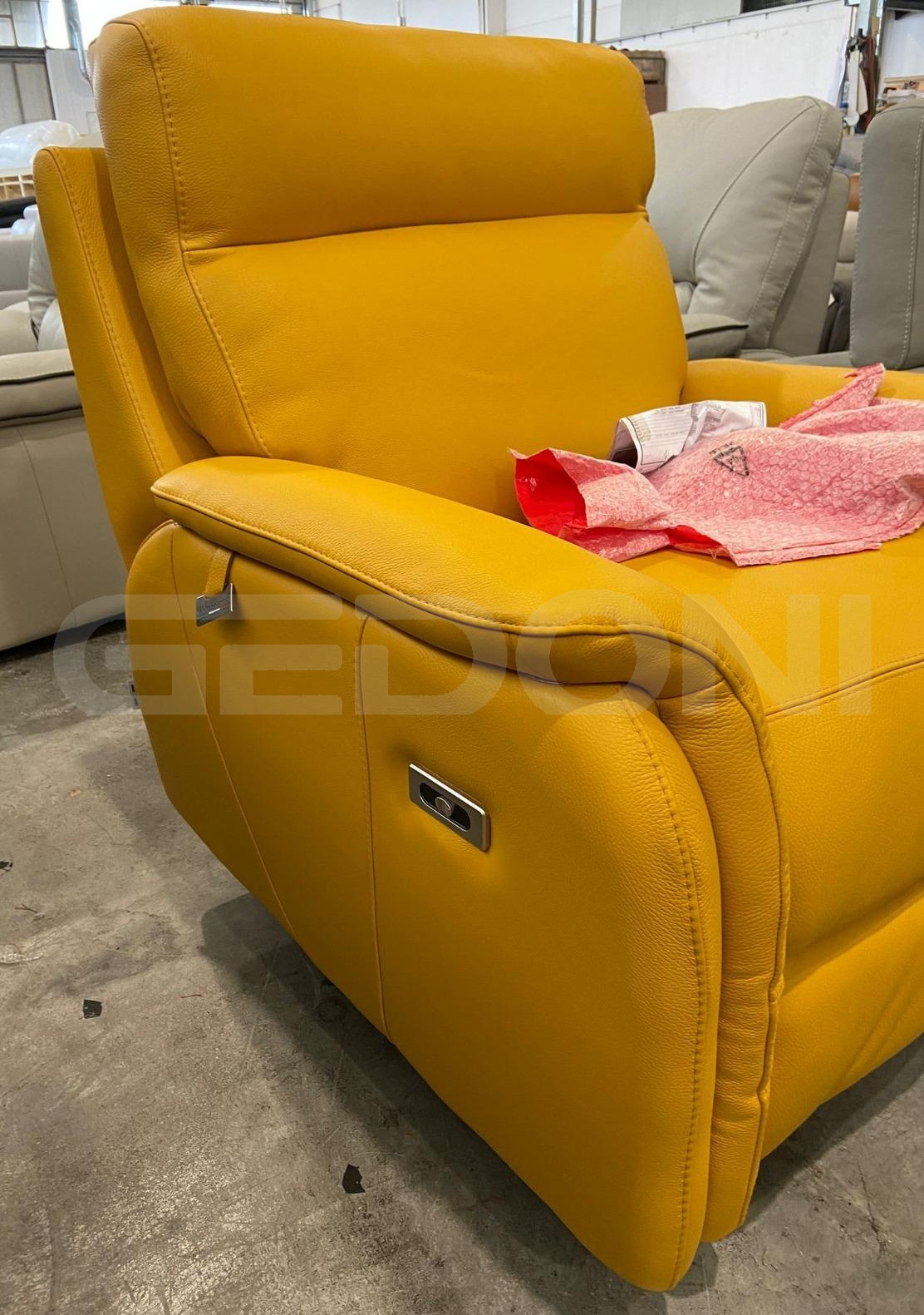 Жёлтое Кресло с электрореклайнером Fox ,натуральная кожа