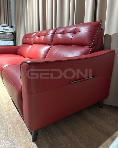 Большой красный диван в натуральной коже с реклайнером_2