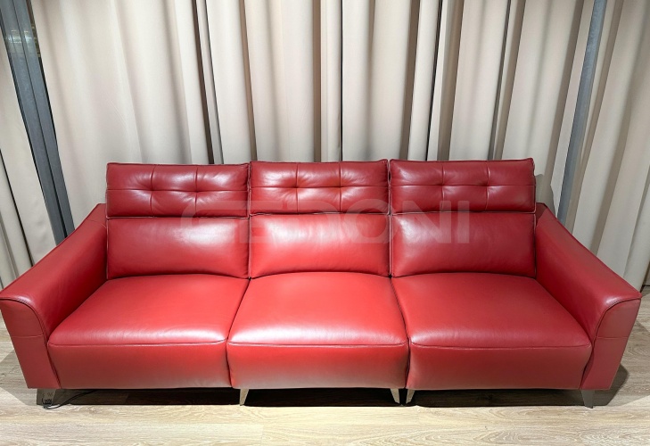 Большой красный диван в натуральной коже с реклайнером_1